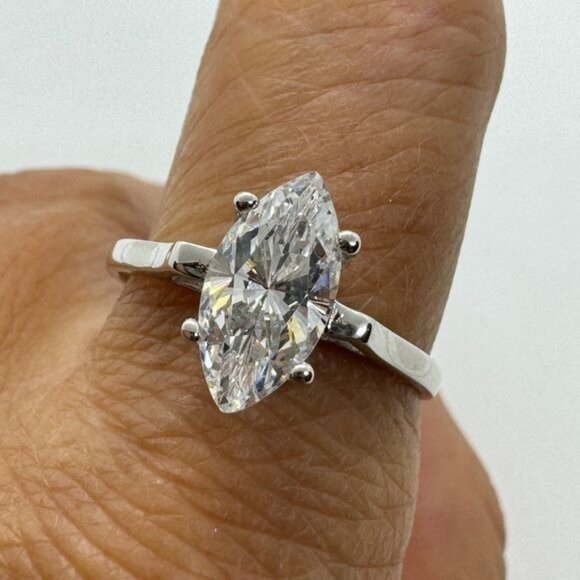 Sterling Silver Epiphany Platinum Clad Diamonique Ring size 9 Marquis 2 cttw - Picture 2 of 8